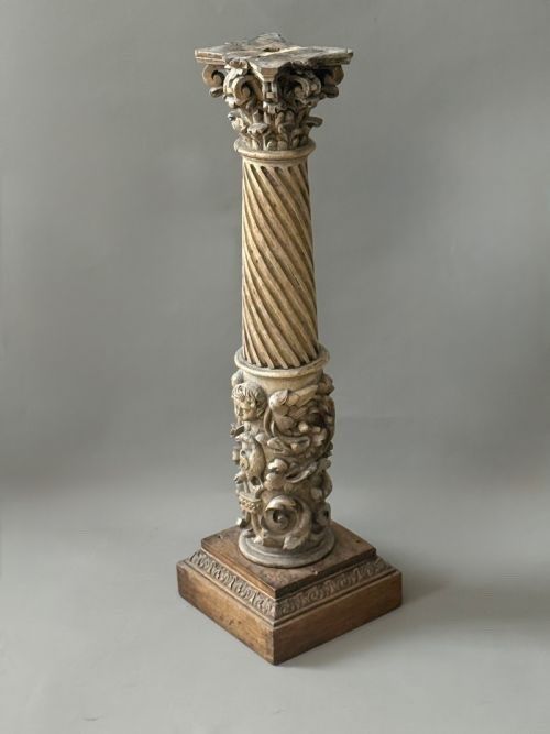 MONUMENTAL CONTINENTAL BAROQUE CARVED WOODEN PILLAR LAMP BASE