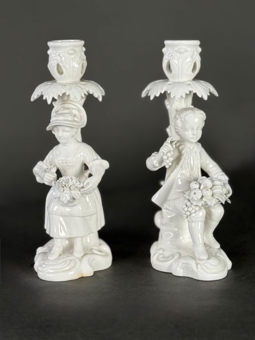 PAIR OF DERBY BLANC DE CHINE HARD PASTE PORCELAIN CANDLESTICKS