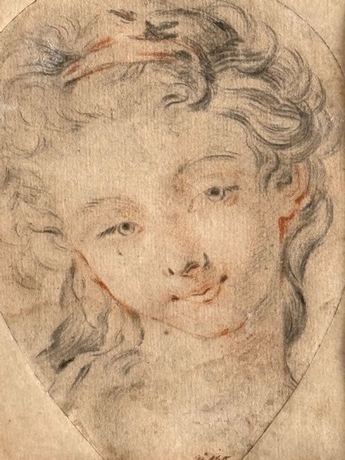 The Head of a Beauty  - 18th Century French School Drawing Circle Francois Boucher (1703-1770)