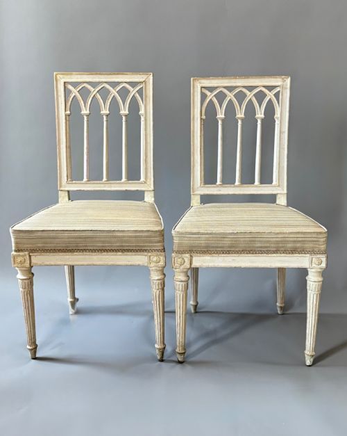 Two Fine Louis Xv Grey-painted Side Chairs