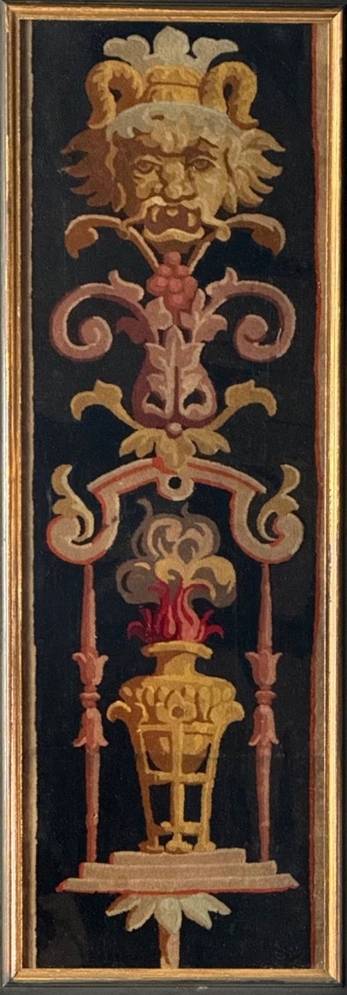 17th Century  Continental Classical Embroidered Panel / Masks / Grotesques