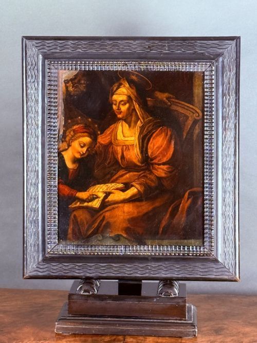 Early 18th Century Reverse Glass Mezzotint - The Education of the Virgin (Anna Teaching Mary)