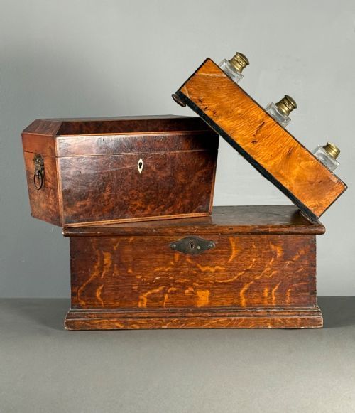 COLLECTION OF THREE 18TH CENTURY ANTIQUE WOOD AND  BOXES  With MOTHER OF PERAL AND BONE DETAILS 