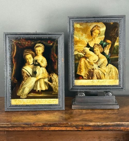 Countess Spencer and Lady Georgiana and the Bradshaw Sisters - A Fine Pair of 18th Century Reverse Glass Mezzotints.
