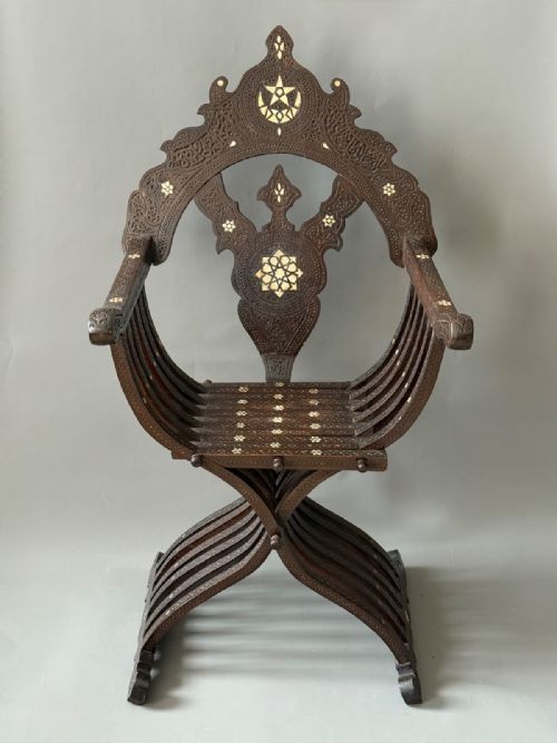Syrian X Frame Chair with Mother of Pearl Inlay