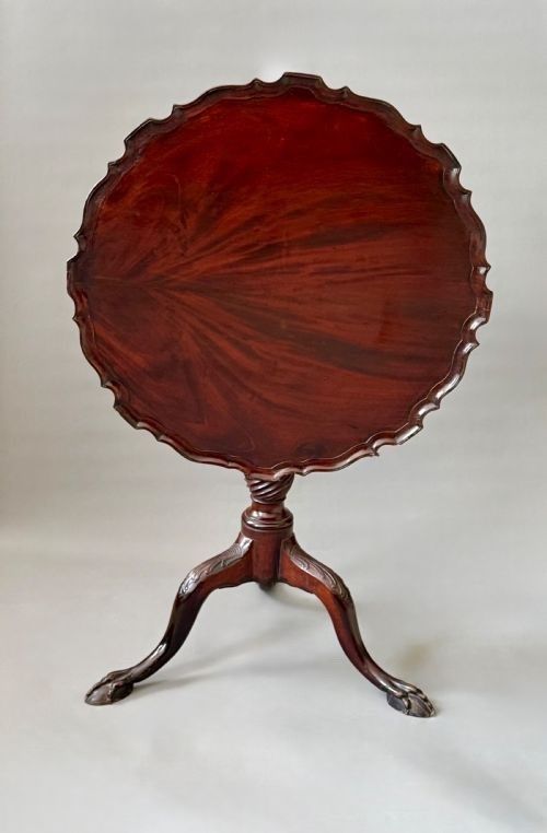 Fine 18th Century George III Mahogany Pie Crust Tripod Table in the Chippendale Taste.