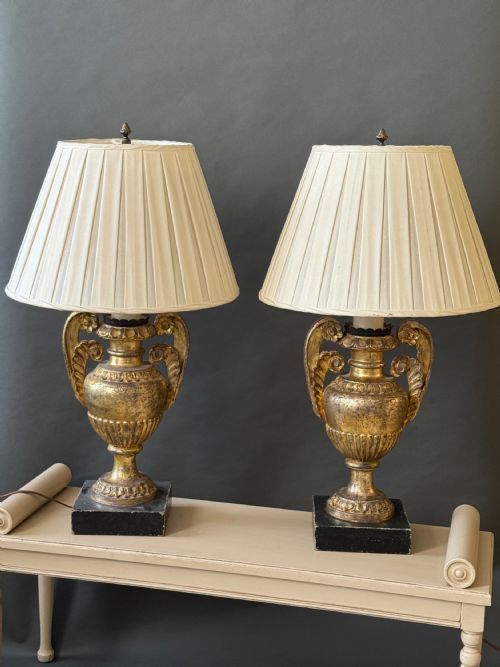 Fine Pair of Antique Carved  Gilt Wood Lamps