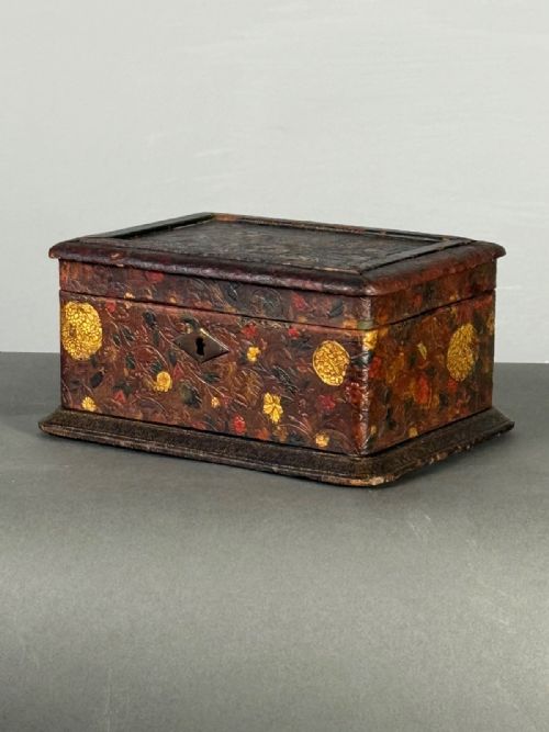 Gold and Polychrome Leather Covered Box Attributed to Susse Freres Paris