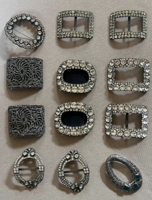 A Vast Collection of 12 Georgian Paste and Crystal Shoe Buckles.