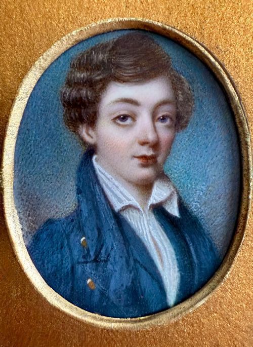 The Blue Boy -  19th Century Portrait Miniature  / Circle of Richard Cosway