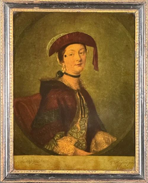 Mrs Brooks - By Charles Spooner (1720 - 1767) Reverse Painted Mezzotint