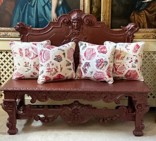 Set of Four Antique Toile Cushion Covers and Feather Inners with 18th Century Belgian Linen Backs and New Feather Inners