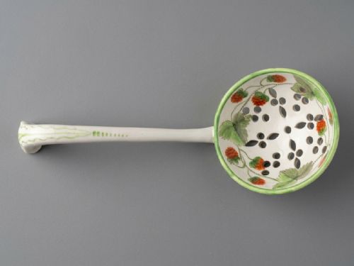 Rare Pearlware Strawberry Painted Sugar Sifter Spoon