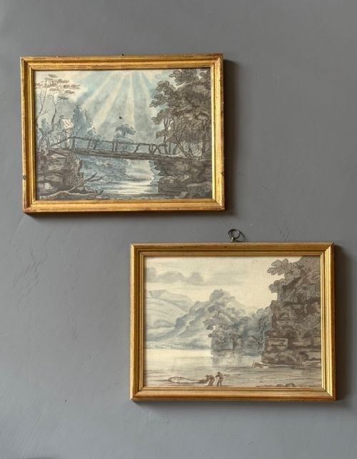 Pair of 18th Century English Pen and Ink Landscape Drawings