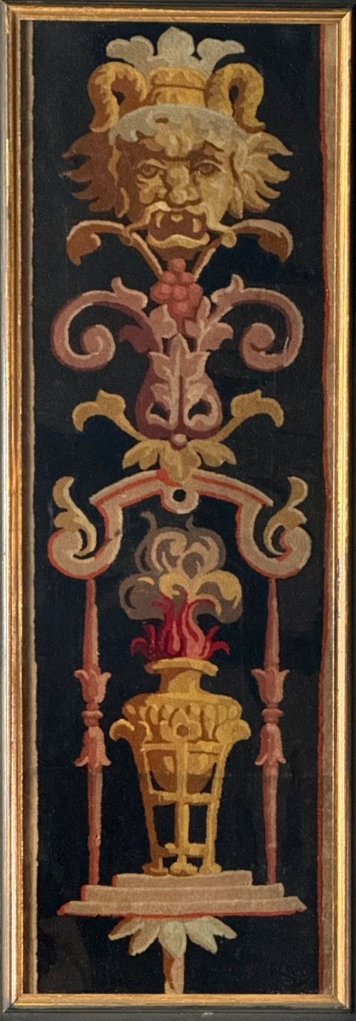 17th Century  Continental Classical Embroidered Panel / Masks / Grotesques
