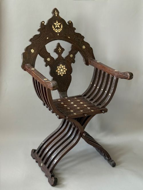 19th Century  Ottoman "X" Frame Chair with Mother of Pearl Inlay.