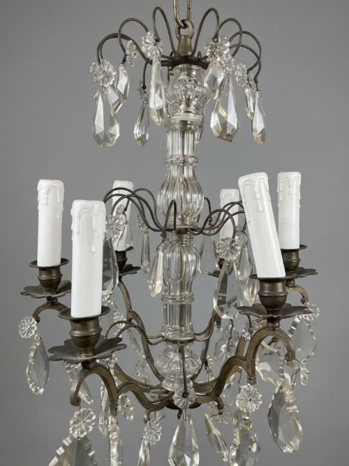 19th Century French Crystal Six Light Chandelier
