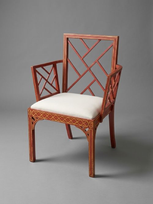 Fine Pair of Chinese Chippendale "Cockpen" Style Painted & Gilded Armchairs of Generous Size