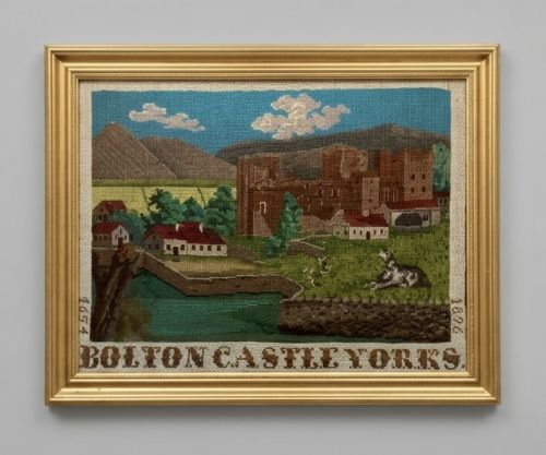 Fine Dated 19th Century Beadwork Panel of Bolton Castle Yorkshire