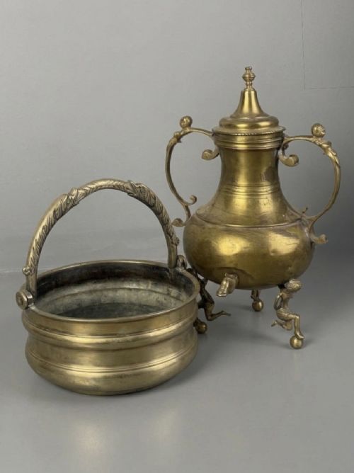 Antique  Urn with Caryatid Handles and Water Carrying Vessel with Dragon Handle
