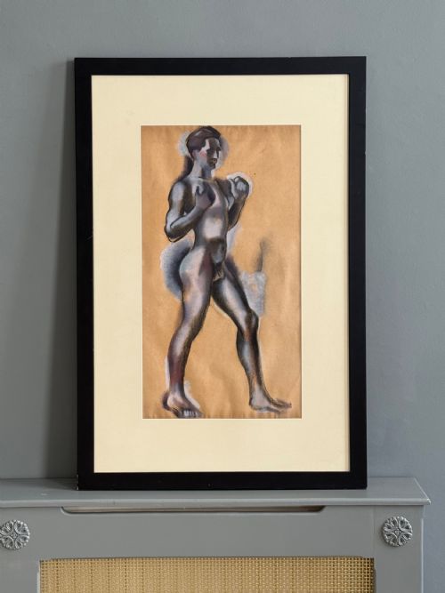 George Frederick Hinchliff (1894-1962)  - Charcoal and Gouache Study of a Naked Boxer.