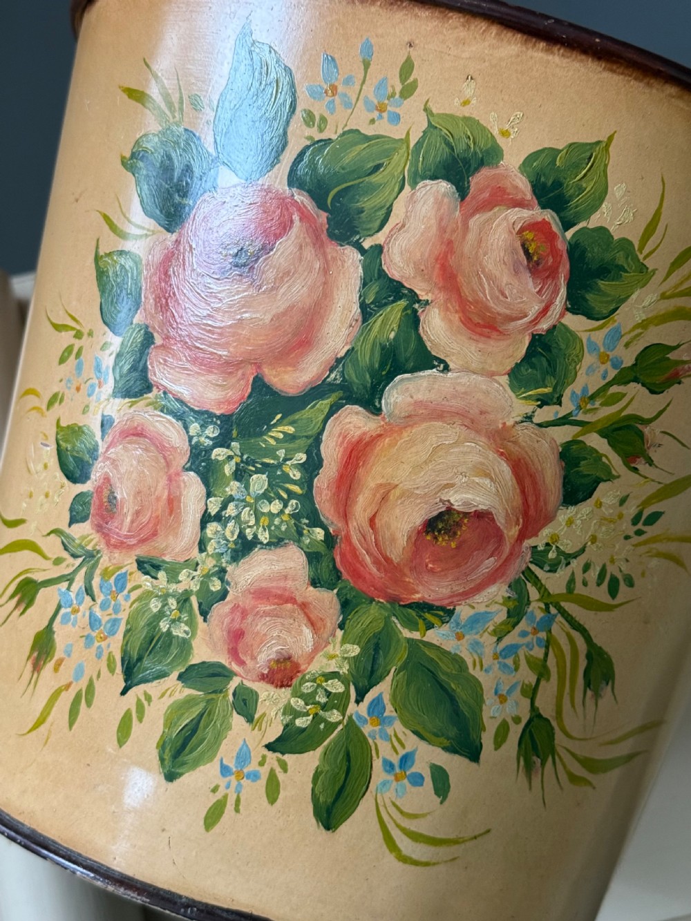 PAIR OF EARLY 20TH CENTURY TOLEWARE PAINTED WASTE PAPER BASKETS View V