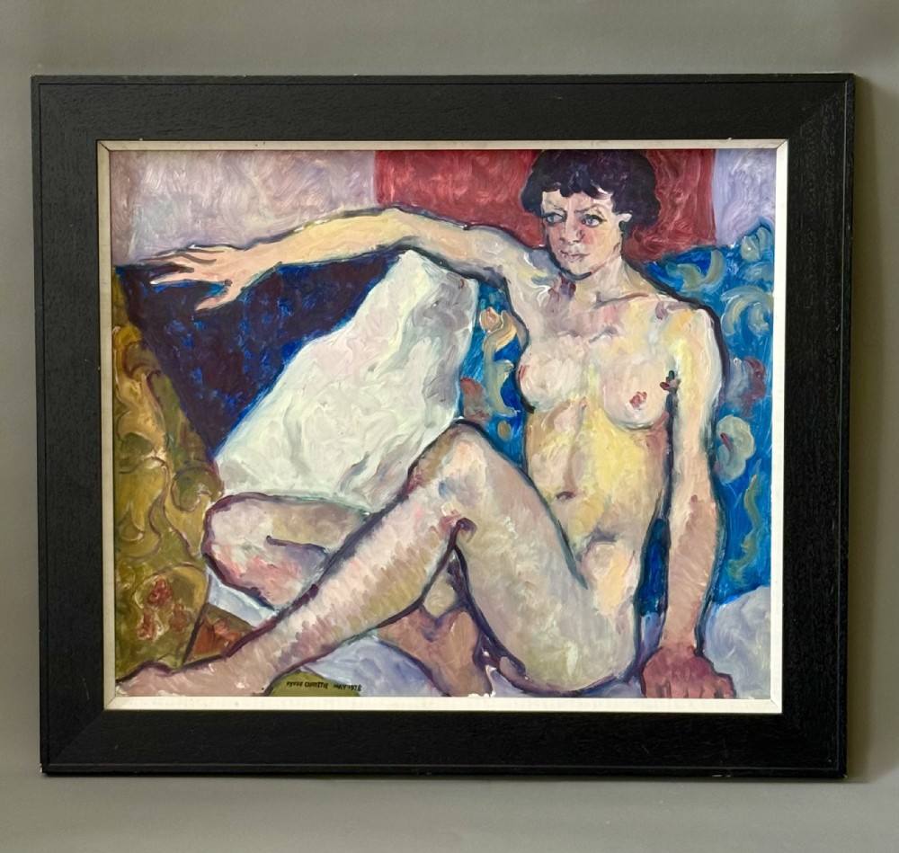SCOTTISH SCHOOL OIL ON  BOARD PORTRAIT OF A RECLINING FEMALE NUDE BY FYFFE CHRISTIE (1918 - 1979)