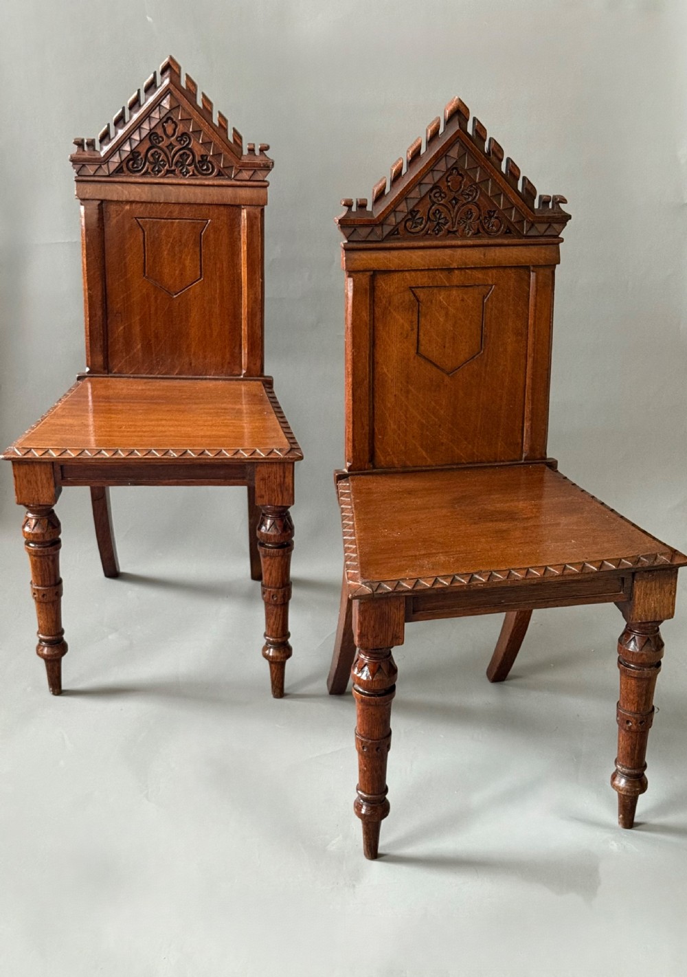 PAIR OF 19TH CENTURY GOTHIC CARVED HALL CHAIRS View VII