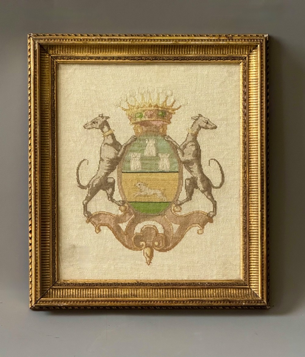 19TH CENTURY FRENCH PETIT POINT ARMORIAL TAPESTRY 