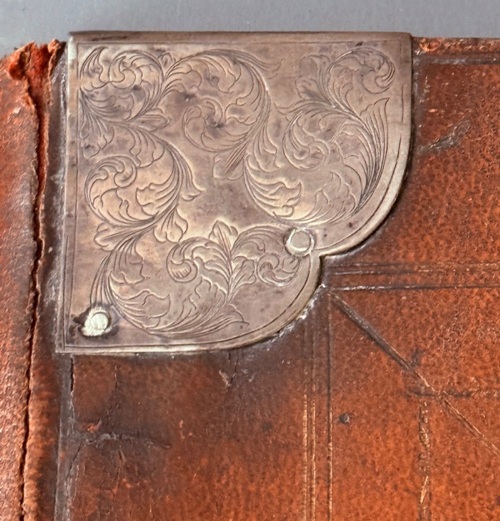 LATE 17TH CENTURY BOOK BINDING / LIBRARY DESK BLOTTER WITH ENGRAVED SILVER MOUNTS  View VI