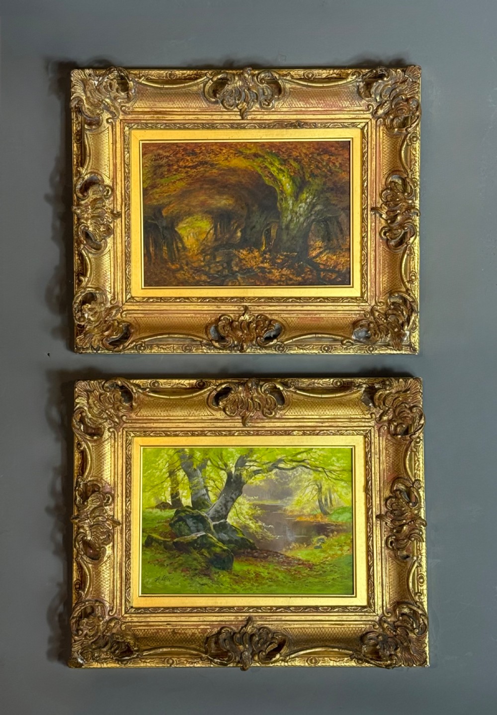 A PAIR OF  LANDSCAPE OIL PAINTINGS BY ALFRED OLIVER  -  SPRING AND AUTUMN 