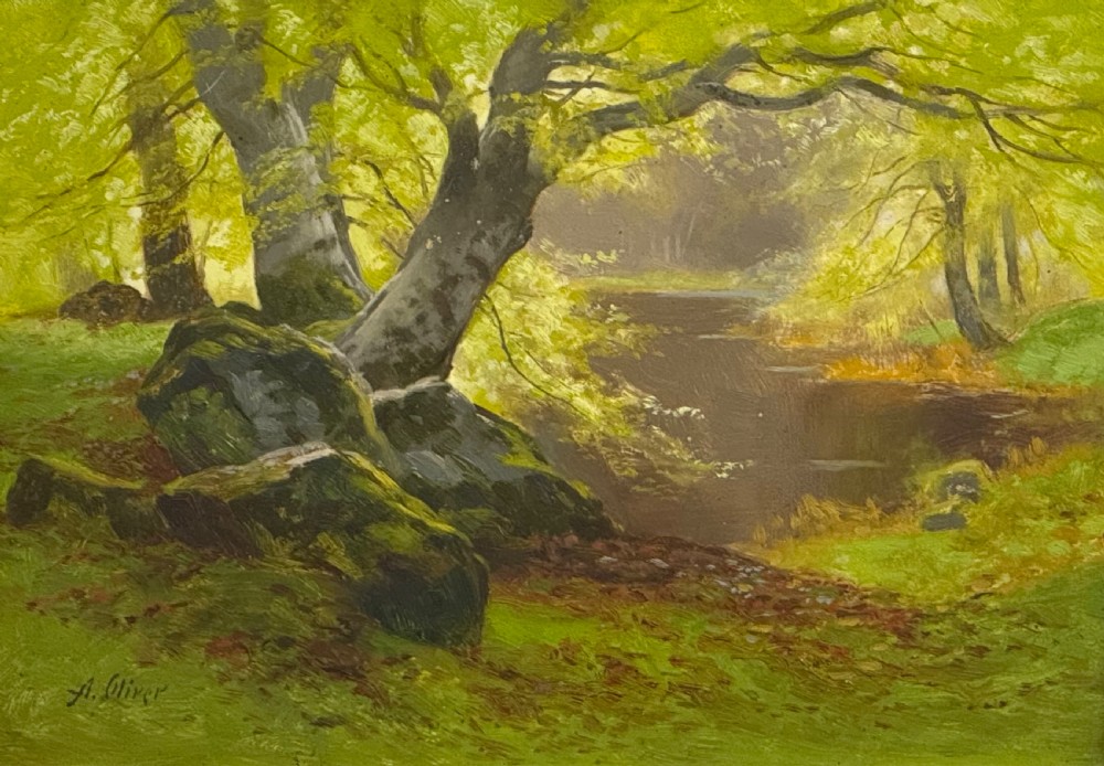 A PAIR OF  LANDSCAPE OIL PAINTINGS BY ALFRED OLIVER  -  SPRING AND AUTUMN  View II