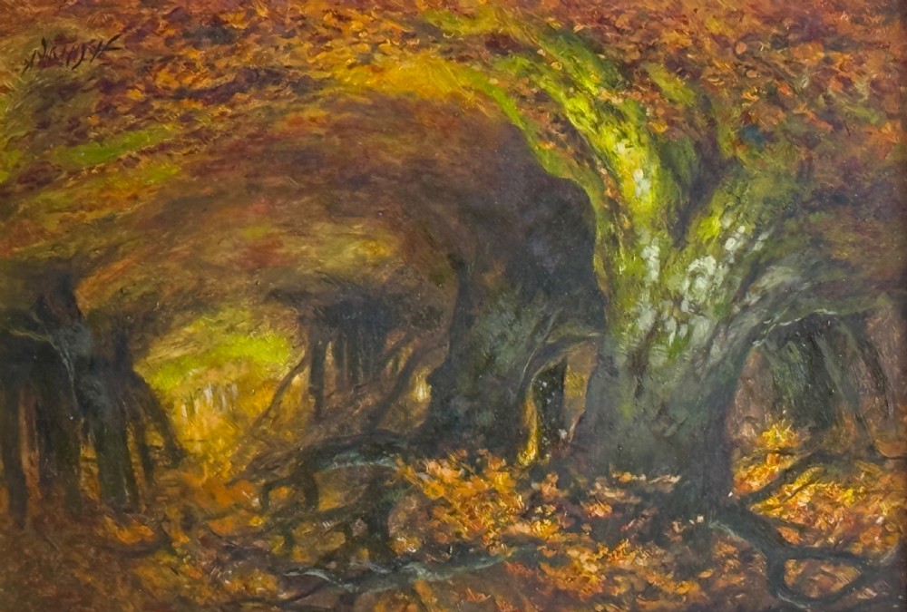A PAIR OF  LANDSCAPE OIL PAINTINGS BY ALFRED OLIVER  -  SPRING AND AUTUMN  View III