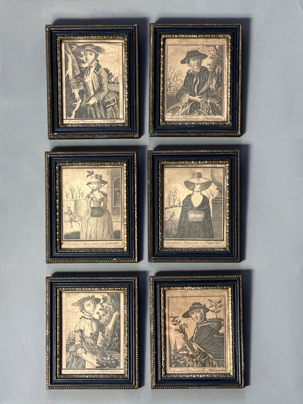 SIX GEORGIAN FASHION ENGRAVINGS OF LADIES EMBLEMATIC OF THE SEASONS 