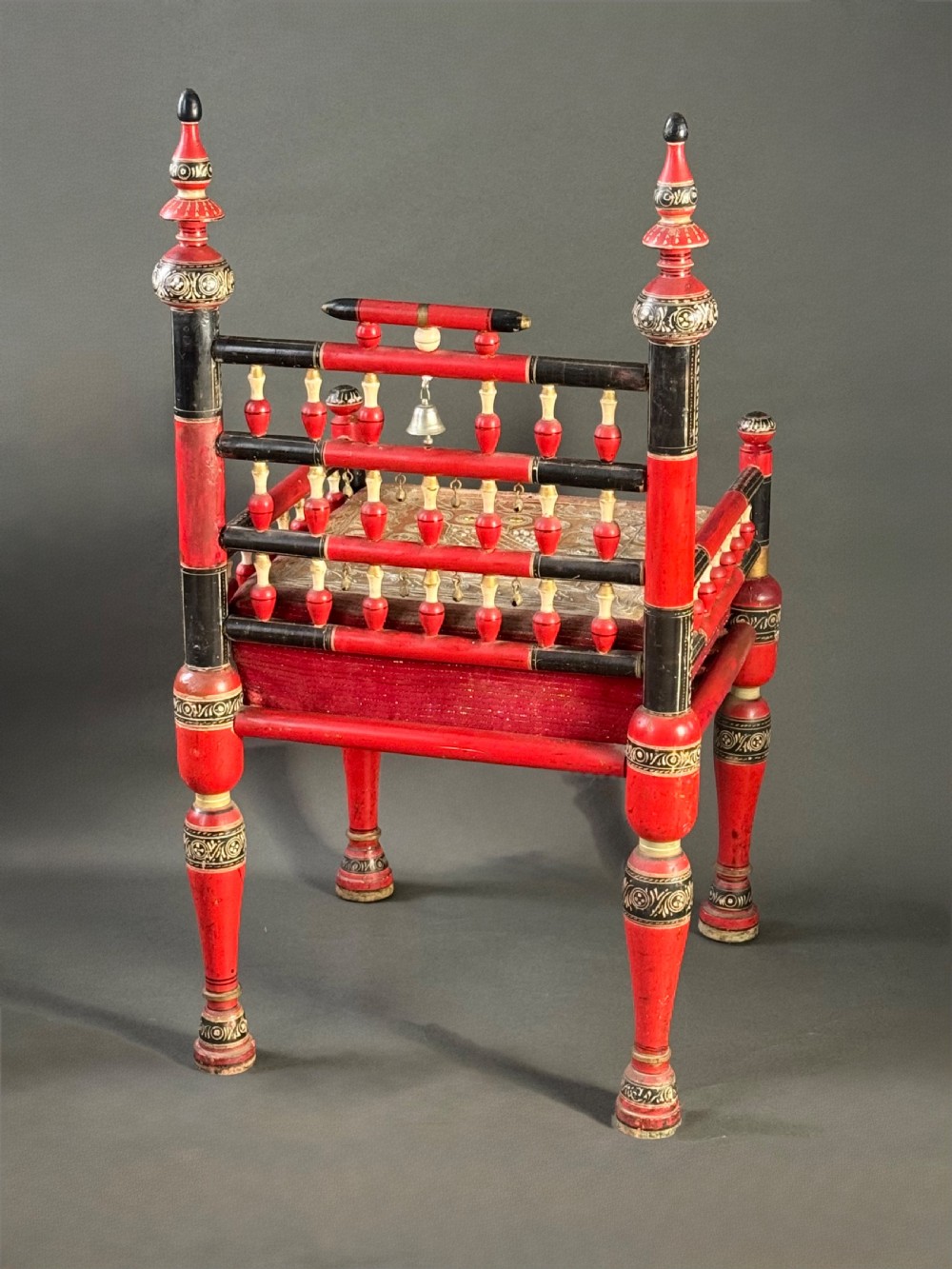 RAJASTHAN / PUNJABI AREA – VERY FINE CEREMONIAL PAINTED WOOD ARMCHAIR, CIRCA 1910 View II