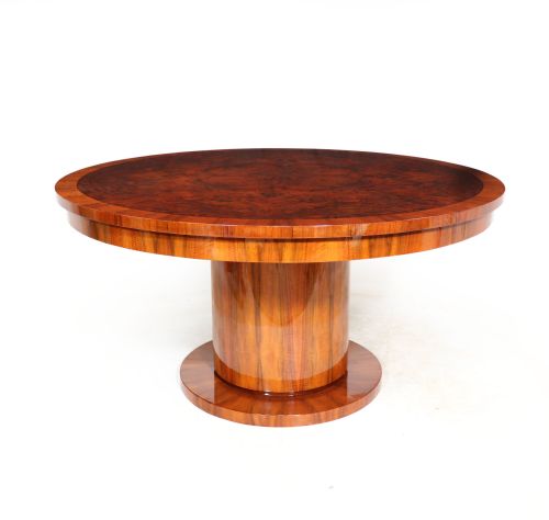 Art Deco Large Round Dining Table in Walnut