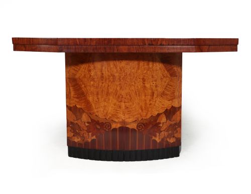 French Art Deco Walnut Marquetry Console Table