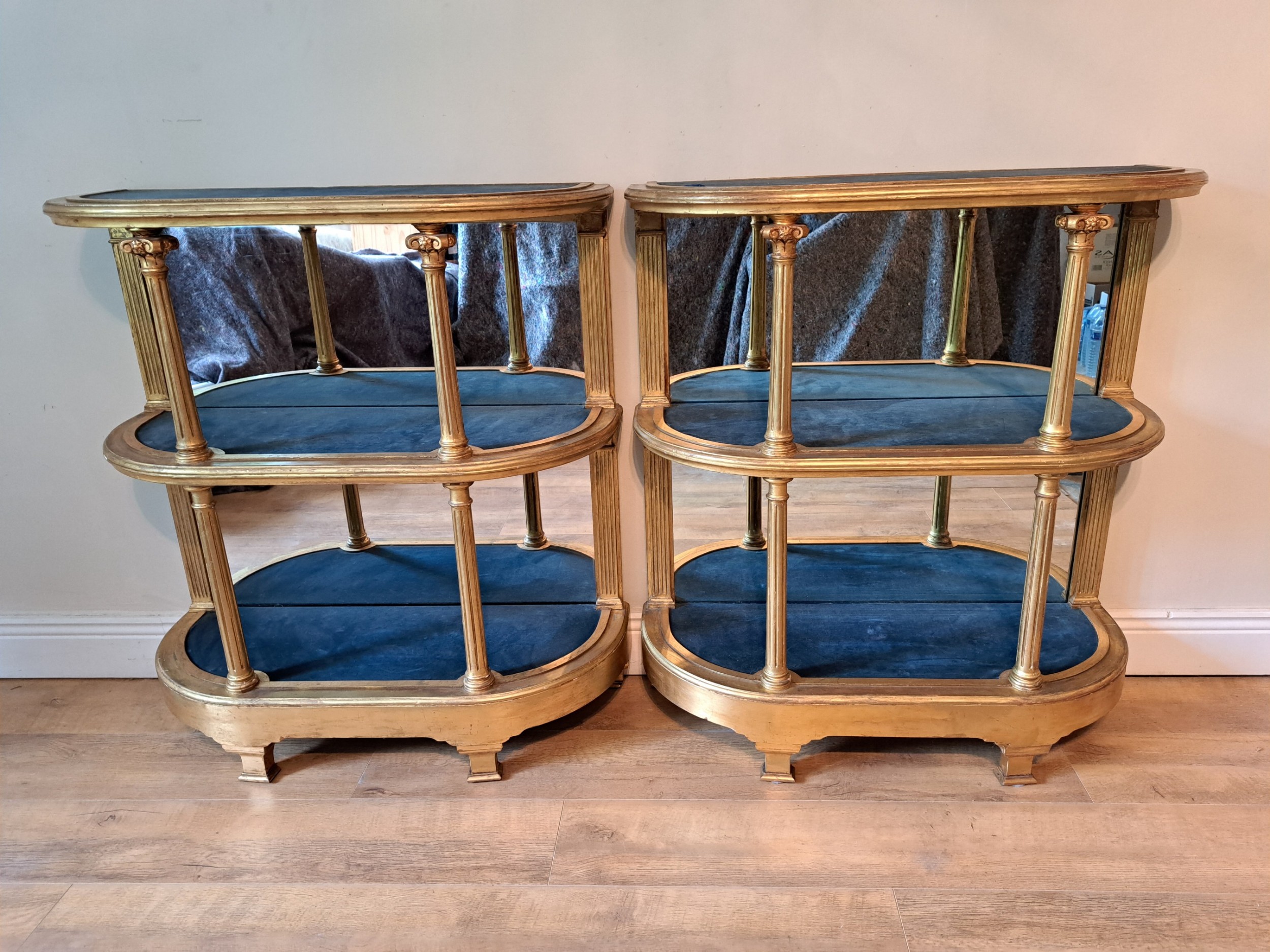 Pair Of 19th C. Giltwood Mirrored Display Shelves