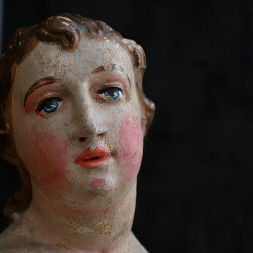 fig 1. A pair of 19th-century carved wood Italian altar angels with gilded wings and drapery.