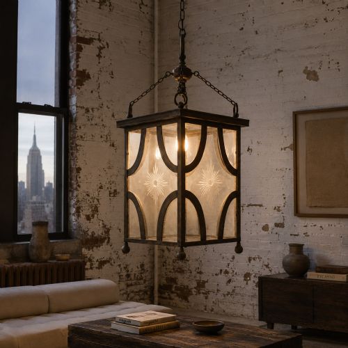 A LARGE19TH CENTURY BRASS ENGLISH HALLWAY LANTERN - ADDITIONAL PHOTO 2