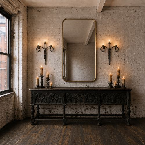 fig 1. A pair of early 20th century patinated metal wall sconces formed in the shape of bamboo stalks with three sweeping curved branches holding candle sockets.