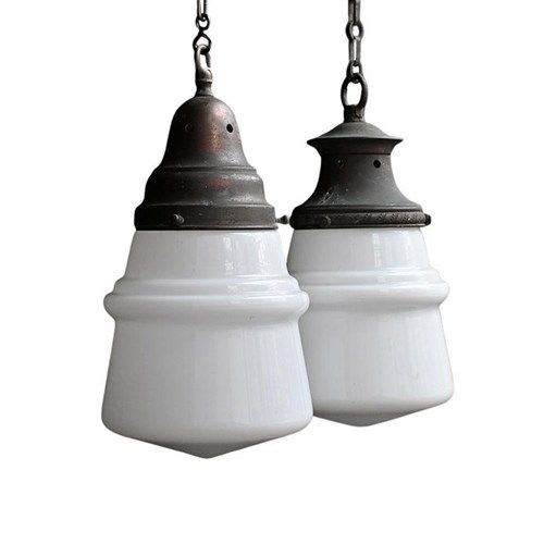 Early 20th Century Pair of Opaline Glass Pendants