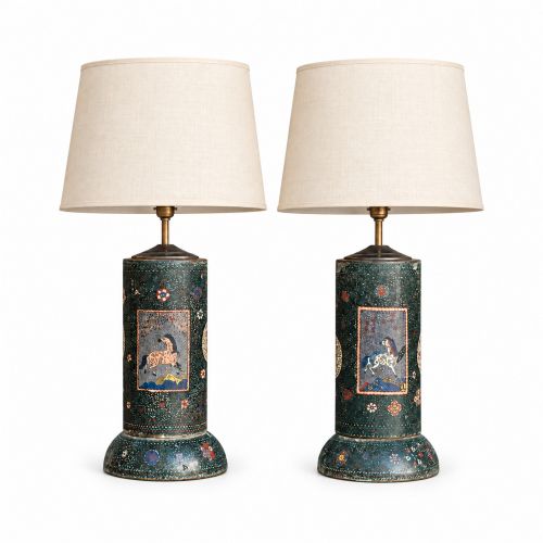 Pair of Late 19th-century Enamel Lamps