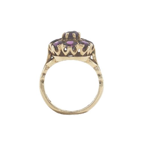 VINTAGE 9CT YELLOW GOLD AMETHYST CLUSTER RING LONDON 1975 - ADDITIONAL PHOTO 2