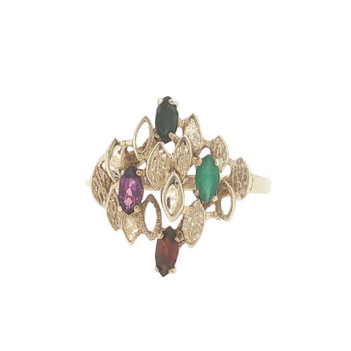 VINTAGE 9CT GOLD EMERALD SAPPHIRE AMETHYST AND GARNET RING - ADDITIONAL PHOTO 1