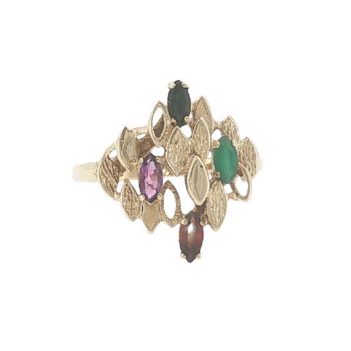 VINTAGE 9CT GOLD EMERALD SAPPHIRE AMETHYST AND GARNET RING - ADDITIONAL PHOTO 2