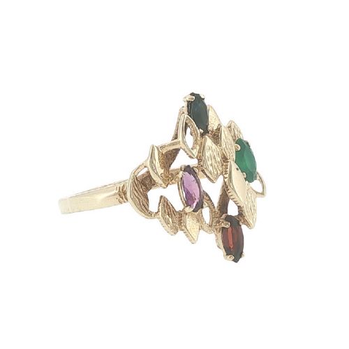 VINTAGE 9CT GOLD EMERALD SAPPHIRE AMETHYST AND GARNET RING - ADDITIONAL PHOTO 3