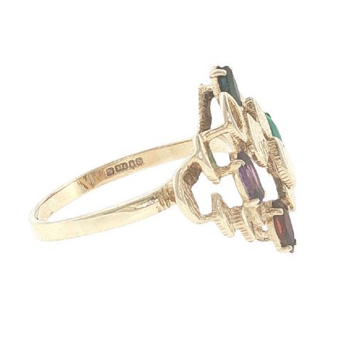 VINTAGE 9CT GOLD EMERALD SAPPHIRE AMETHYST AND GARNET RING - ADDITIONAL PHOTO 5