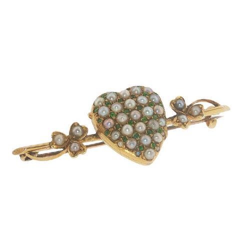 ANTIQUE 15CT GOLD PEARL GREEN GARNET HEART LOCKET BROOCH PRE 1932 - ADDITIONAL PHOTO 2