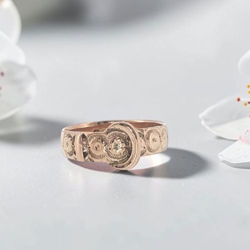 ANTIQUE VICTORIAN 9CT ROSE GOLD BUCKLE RING BIRMINGHAM 1891
